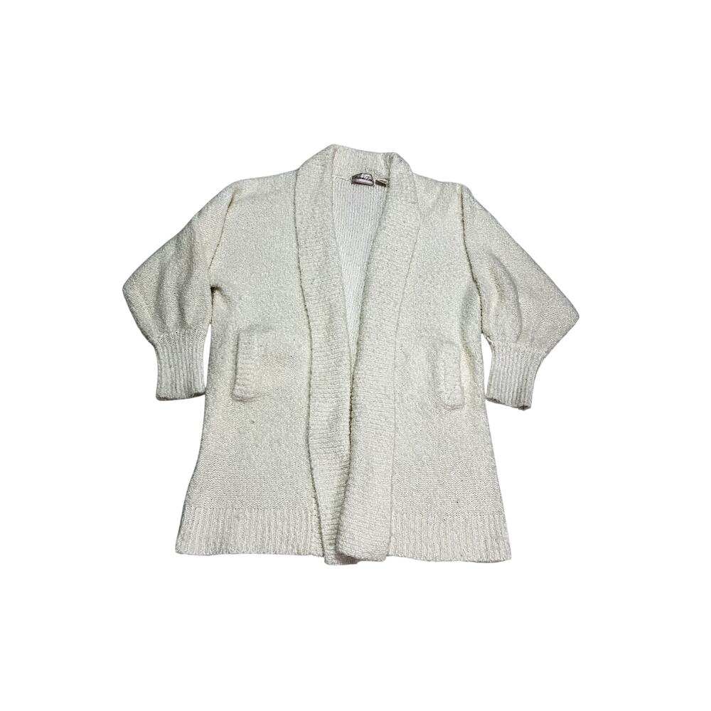 Penbrooke Lane Cream White Long Cardigan Duster Stretchy Acrylic Loop Size Small